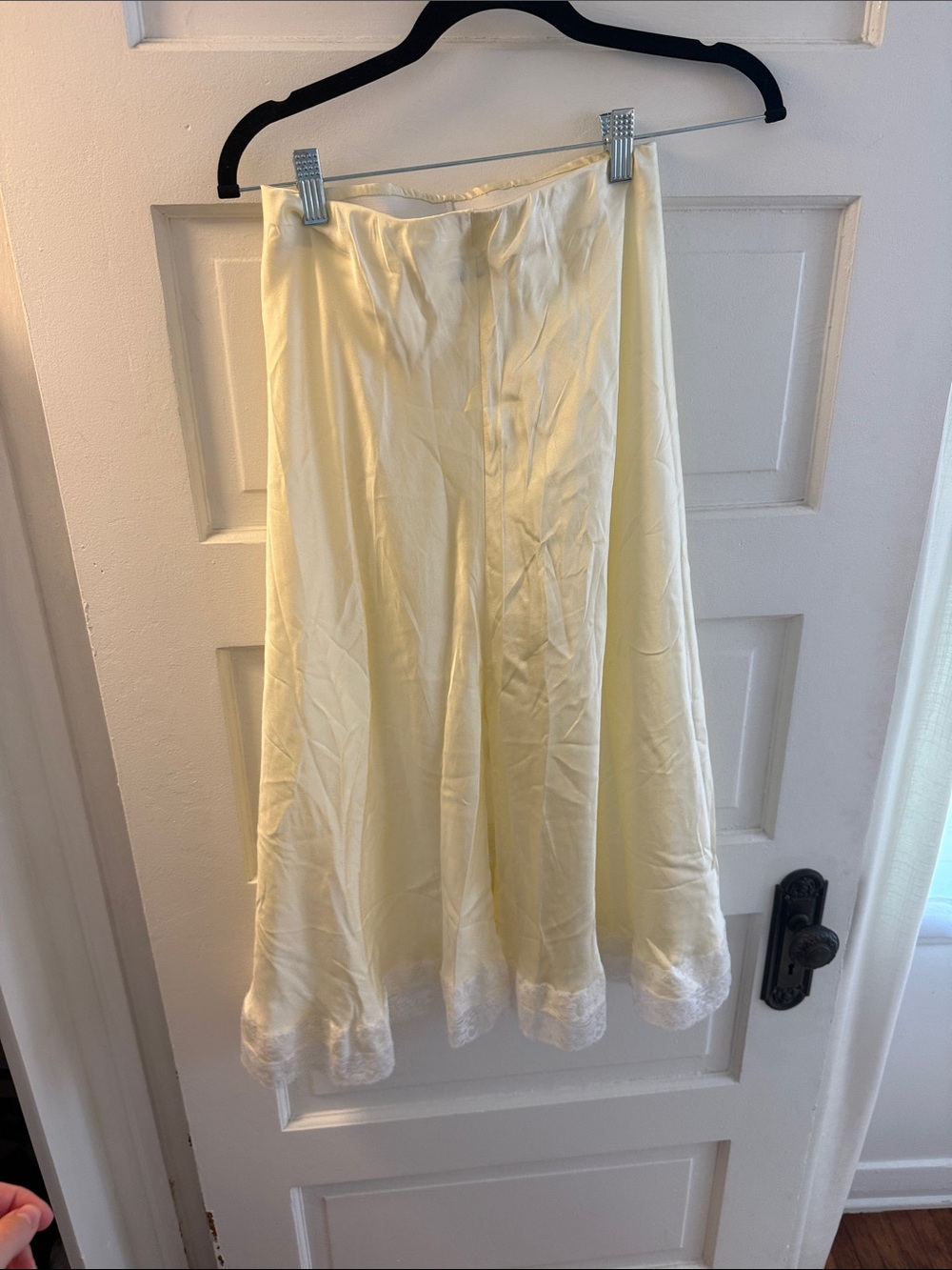 Women's Midi Slip Skirt in Pale Yellow with Lace Hem - Picture 5 of 5
